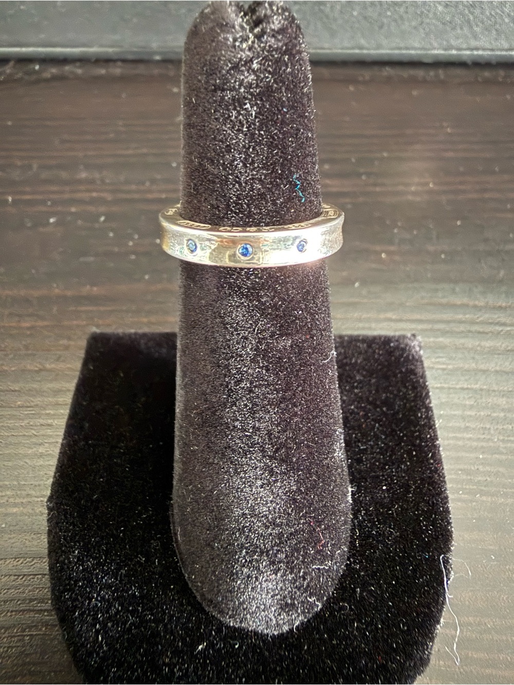 Tiffany & Co. Silver Band Ring with 3 Sapphire Stones